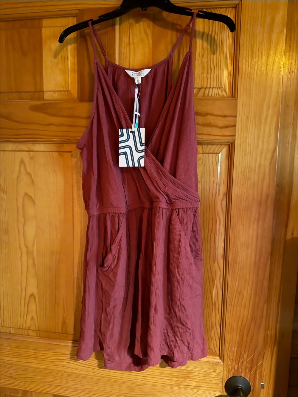 Market & Spruce Sleeveless Wrap Romper in Burgundy